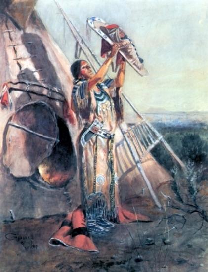 WikiOO.org - Encyclopedia of Fine Arts - Maleri, Artwork Charles Marion Russell - Sun Worship in Montana