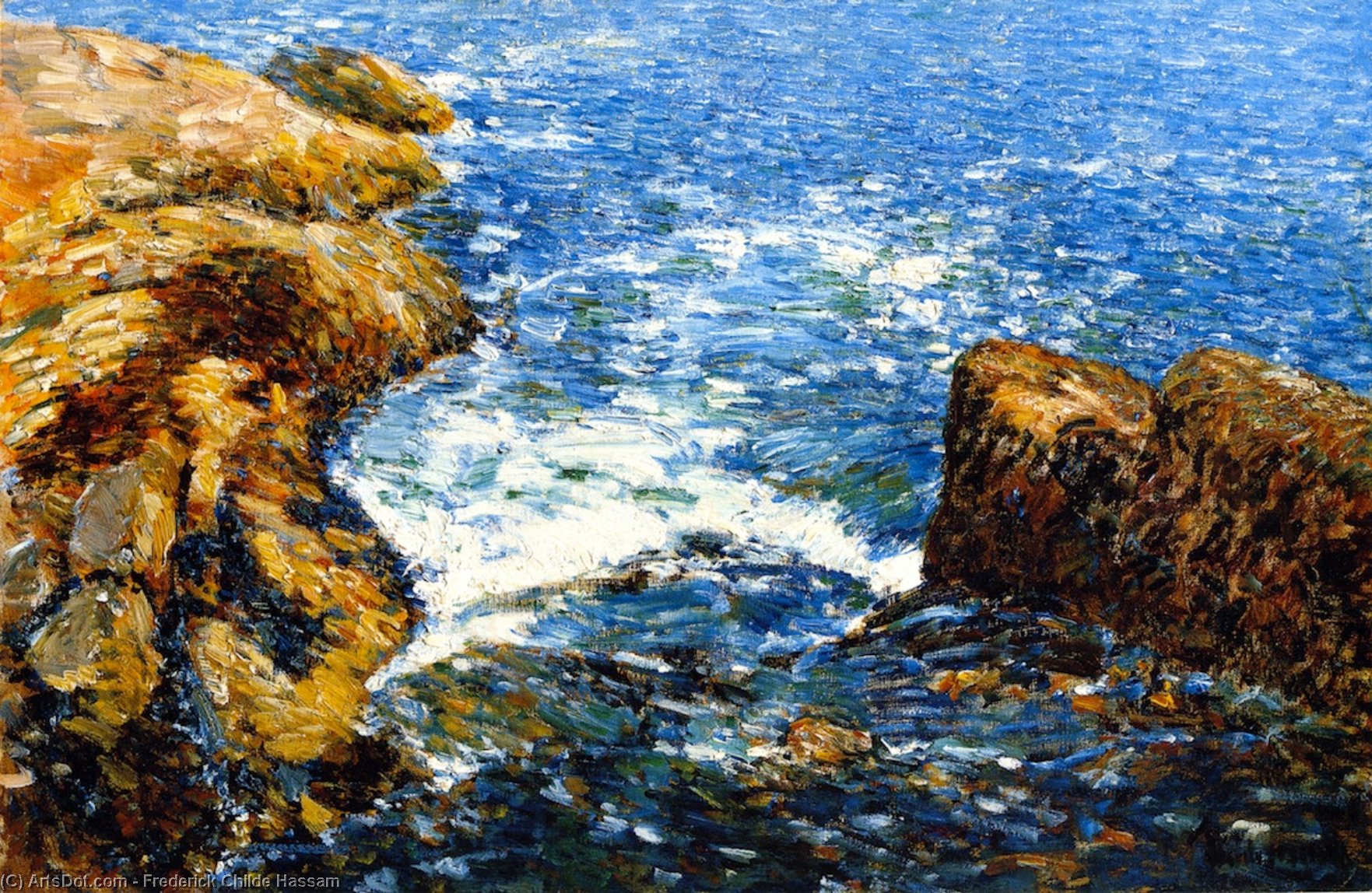 WikiOO.org - Güzel Sanatlar Ansiklopedisi - Resim, Resimler Frederick Childe Hassam - Surf and Rocks
