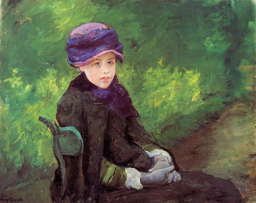 WikiOO.org - 百科事典 - 絵画、アートワーク Mary Stevenson Cassatt - スーザン 座っている アウトドア着用 紫の 帽子