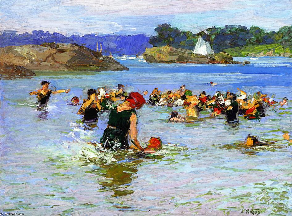 Wikioo.org - สารานุกรมวิจิตรศิลป์ - จิตรกรรม Edward Henry Potthast - The Swimming Lesson
