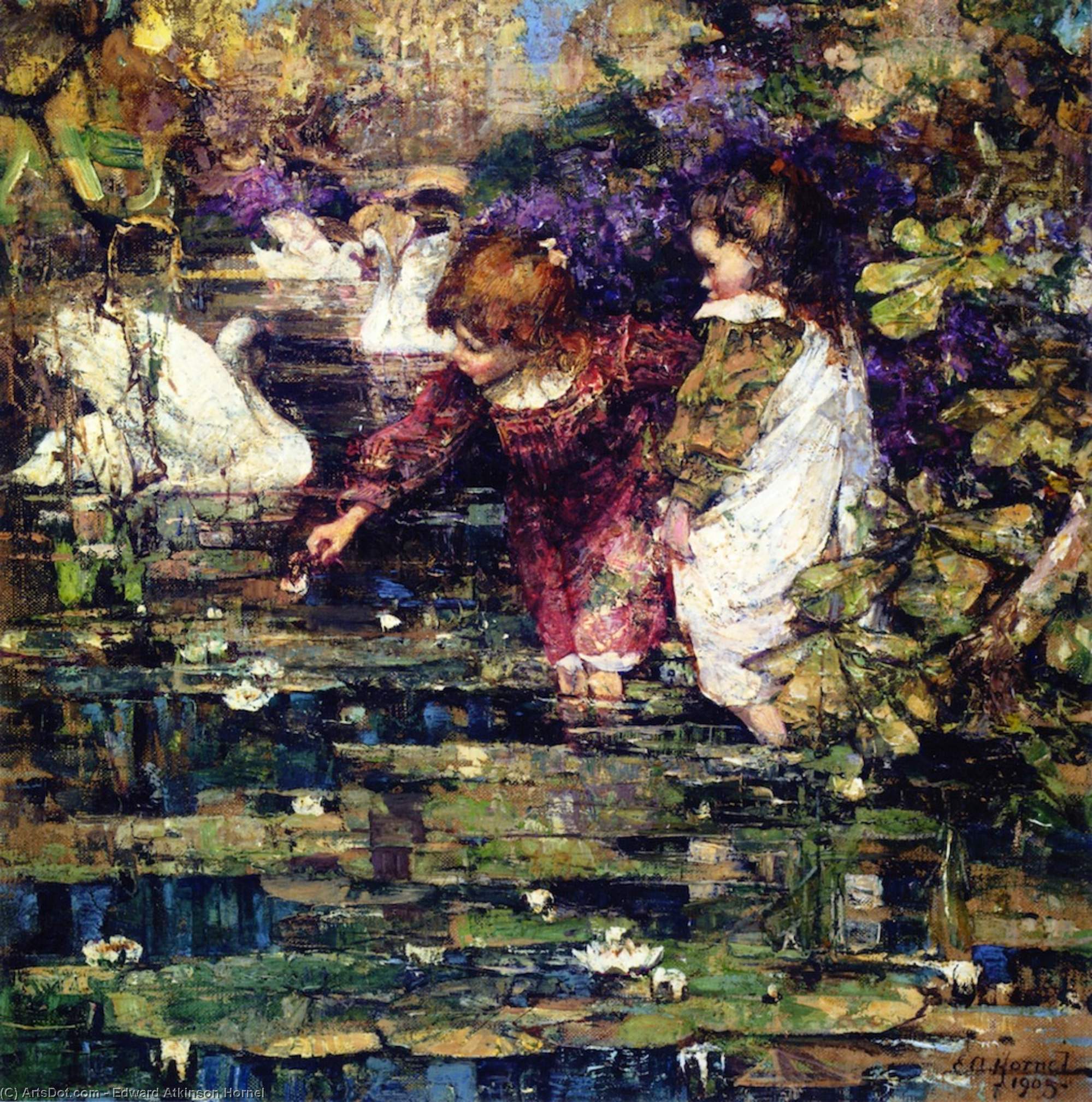 Wikioo.org - Bách khoa toàn thư về mỹ thuật - Vẽ tranh, Tác phẩm nghệ thuật Edward Atkinson Hornel - The Swan Lake