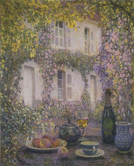 Wikioo.org - The Encyclopedia of Fine Arts - Painting, Artwork by Henri Eugène Augustin Le Sidaner - Table at the Mansion with Flowers