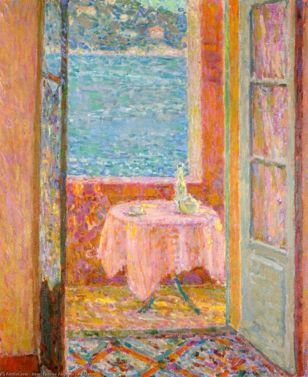WikiOO.org - Encyclopedia of Fine Arts - Maľba, Artwork Henri Eugène Augustin Le Sidaner - Table by the Sea, Villefranche-sur-Mer