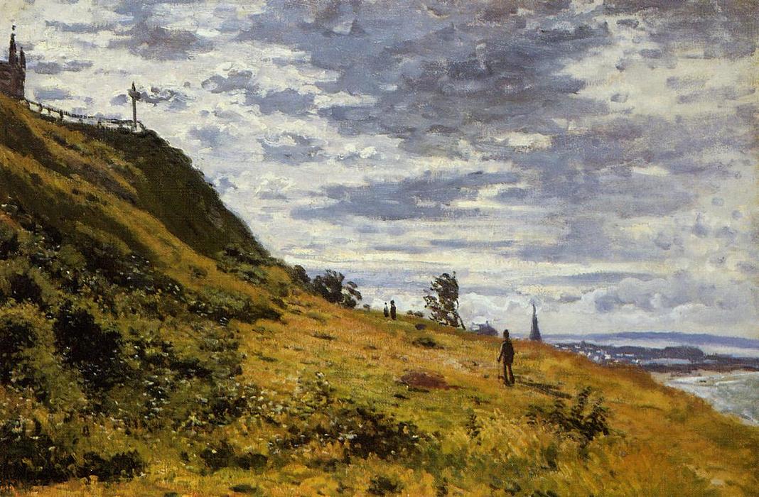 Wikioo.org - Bách khoa toàn thư về mỹ thuật - Vẽ tranh, Tác phẩm nghệ thuật Claude Monet - Taking a Walk on the Cliffs of Sainte-Adresse