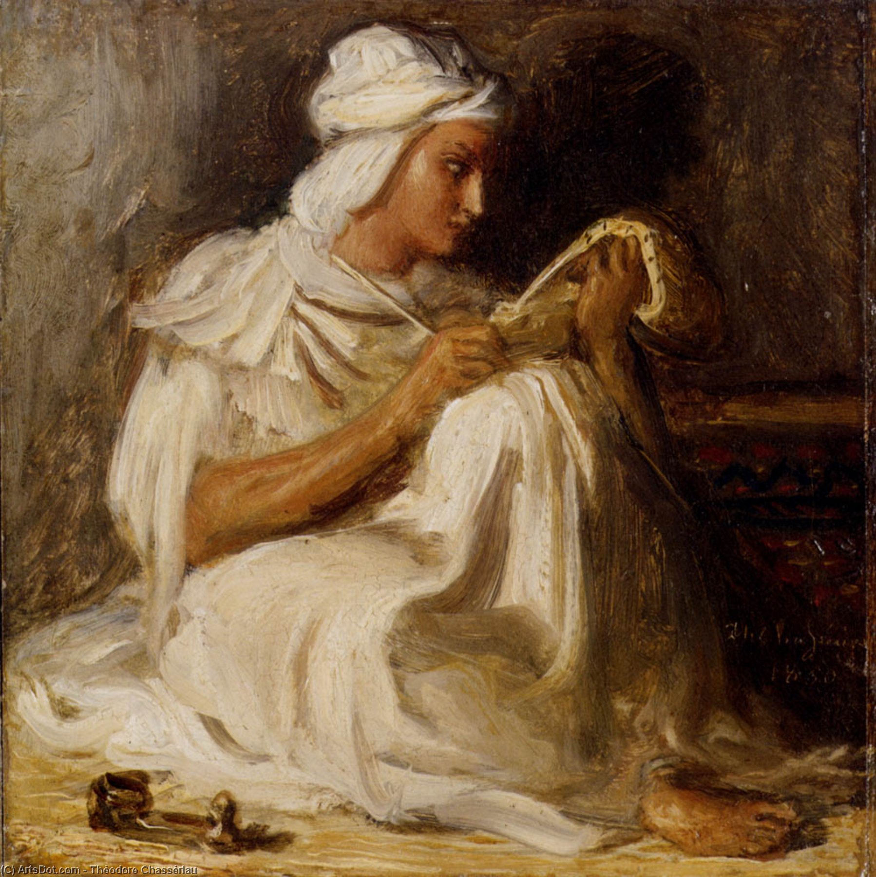 Wikioo.org - The Encyclopedia of Fine Arts - Painting, Artwork by Théodore Chassériau - Taleb Seated (also known as Petit Taleb, Poète arabe)