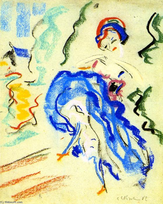 Wikioo.org – La Enciclopedia de las Bellas Artes - Pintura, Obras de arte de Ernst Ludwig Kirchner - Tänzerin mit blauem Roca