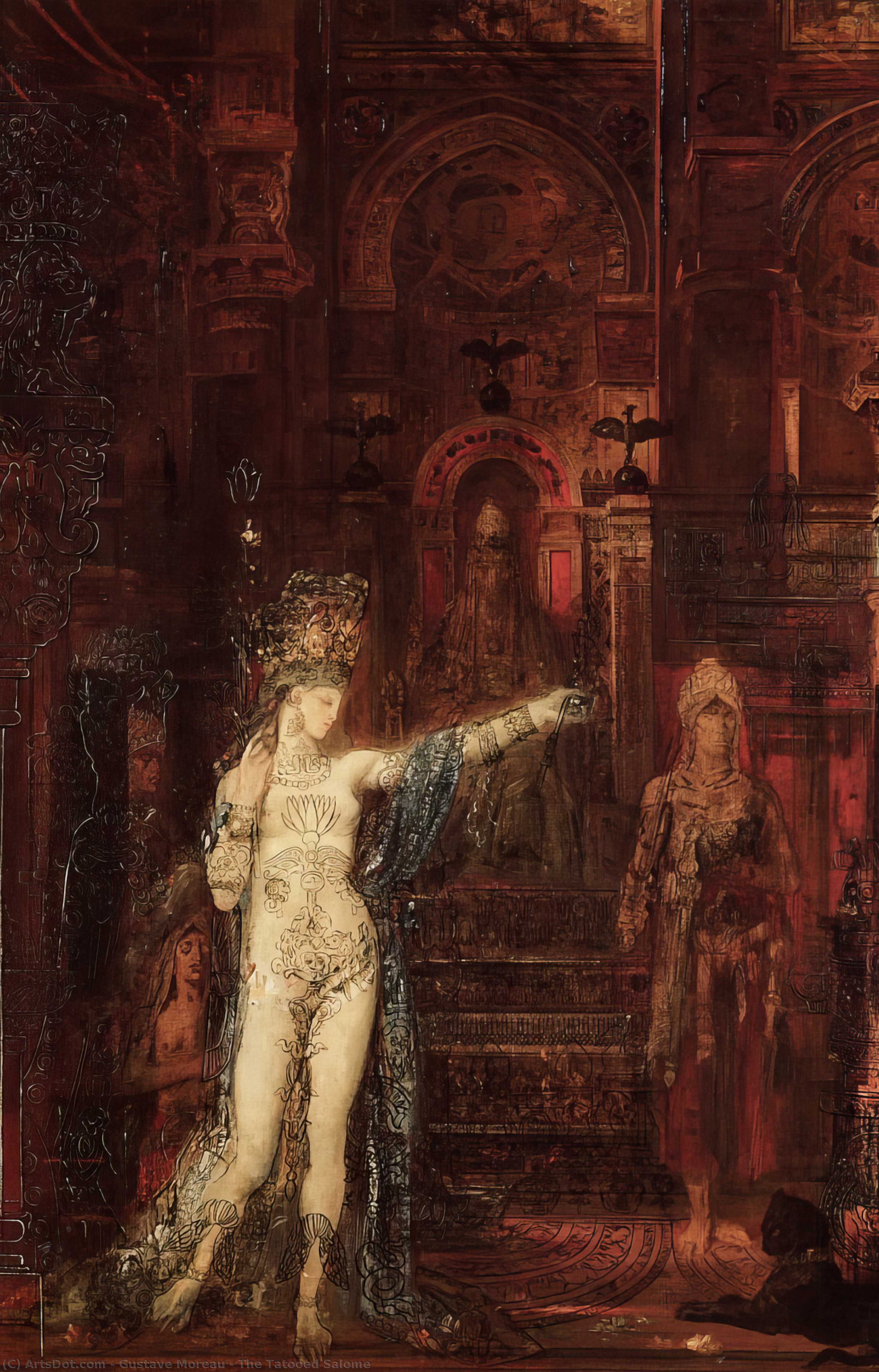 Wikioo.org - Bách khoa toàn thư về mỹ thuật - Vẽ tranh, Tác phẩm nghệ thuật Gustave Moreau - The Tatooed Salome