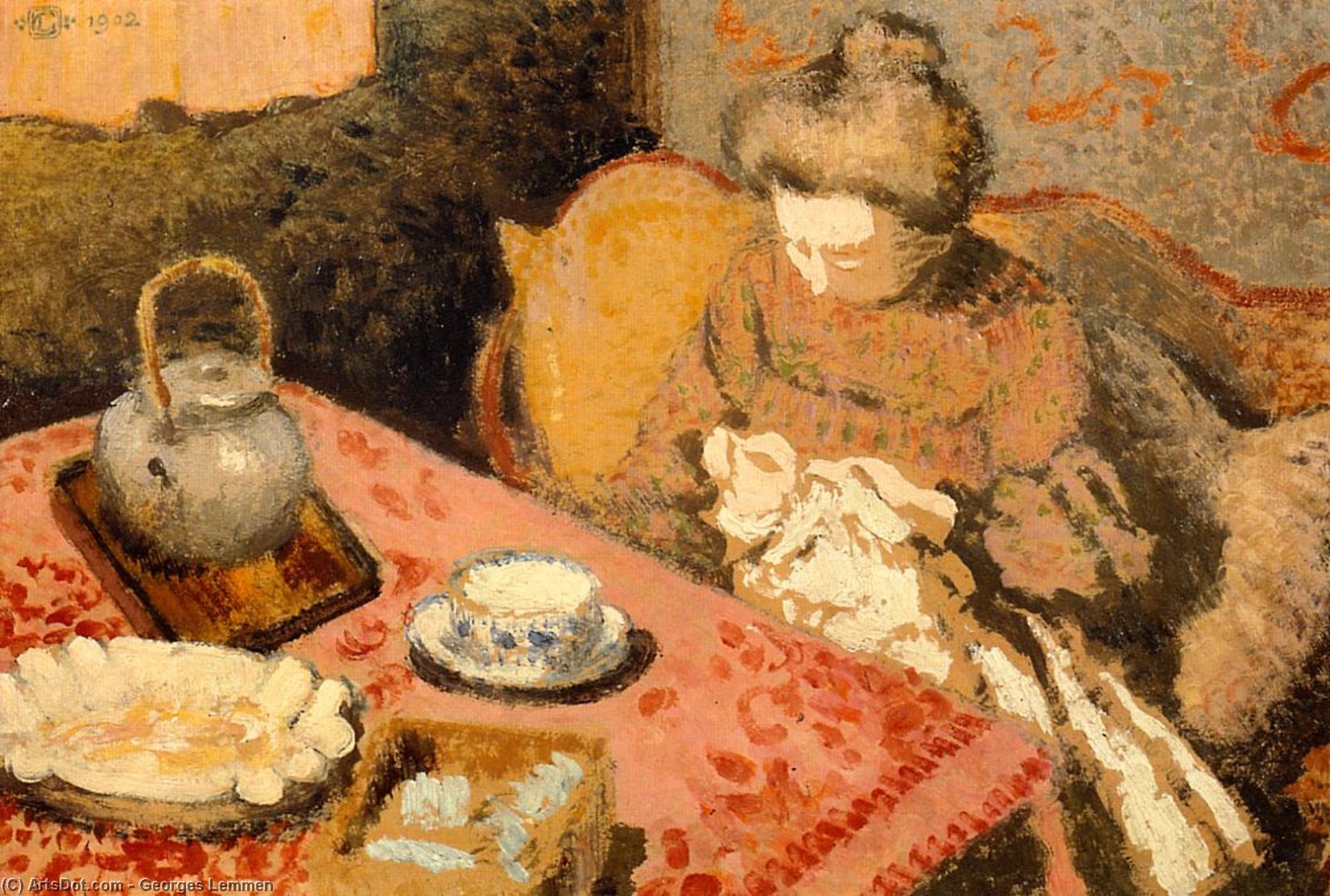 Wikioo.org - The Encyclopedia of Fine Arts - Painting, Artwork by Georges Lemmen - Tea (also known as Madame Gaorges Lemmen)