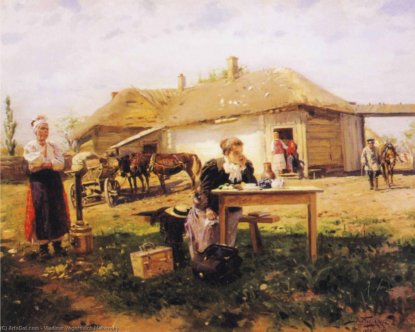 Wikioo.org – L'Enciclopedia delle Belle Arti - Pittura, Opere di Vladimir Yegorovich Makovsky - insegnante Visitando  Un  villaggio
