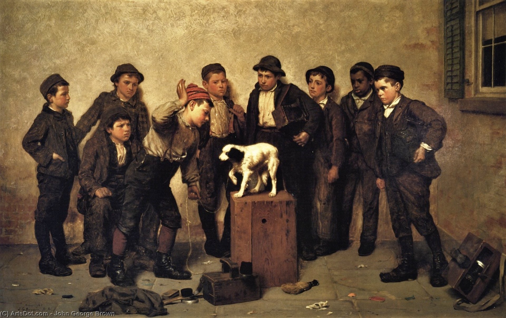 WikiOO.org - Encyclopedia of Fine Arts - Lukisan, Artwork John George Brown - Teaching Tricks (also known as Training the Dog)