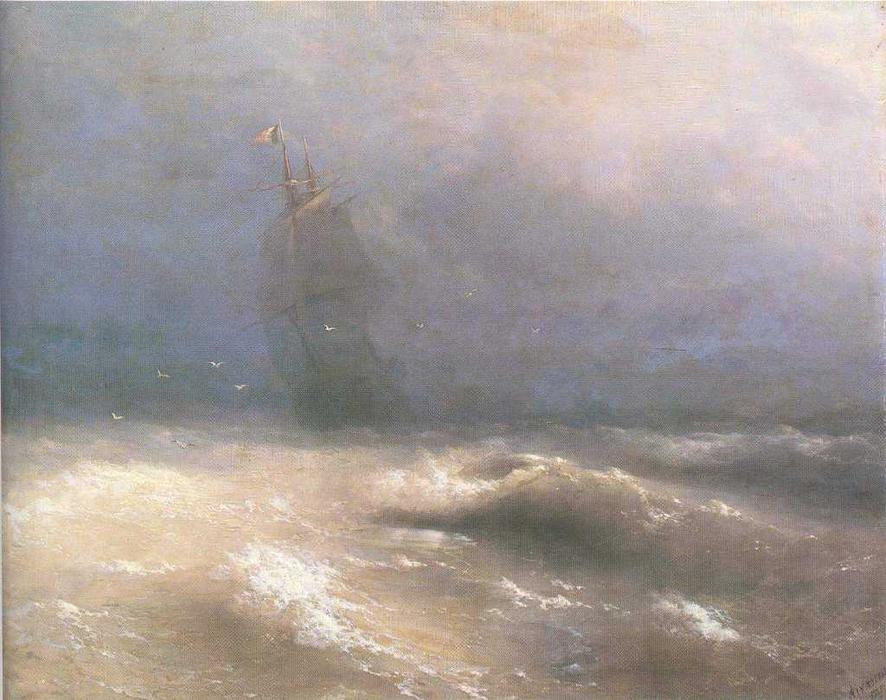 Wikioo.org - สารานุกรมวิจิตรศิลป์ - จิตรกรรม Ivan Aivazovsky - Tempest by coast of Nice