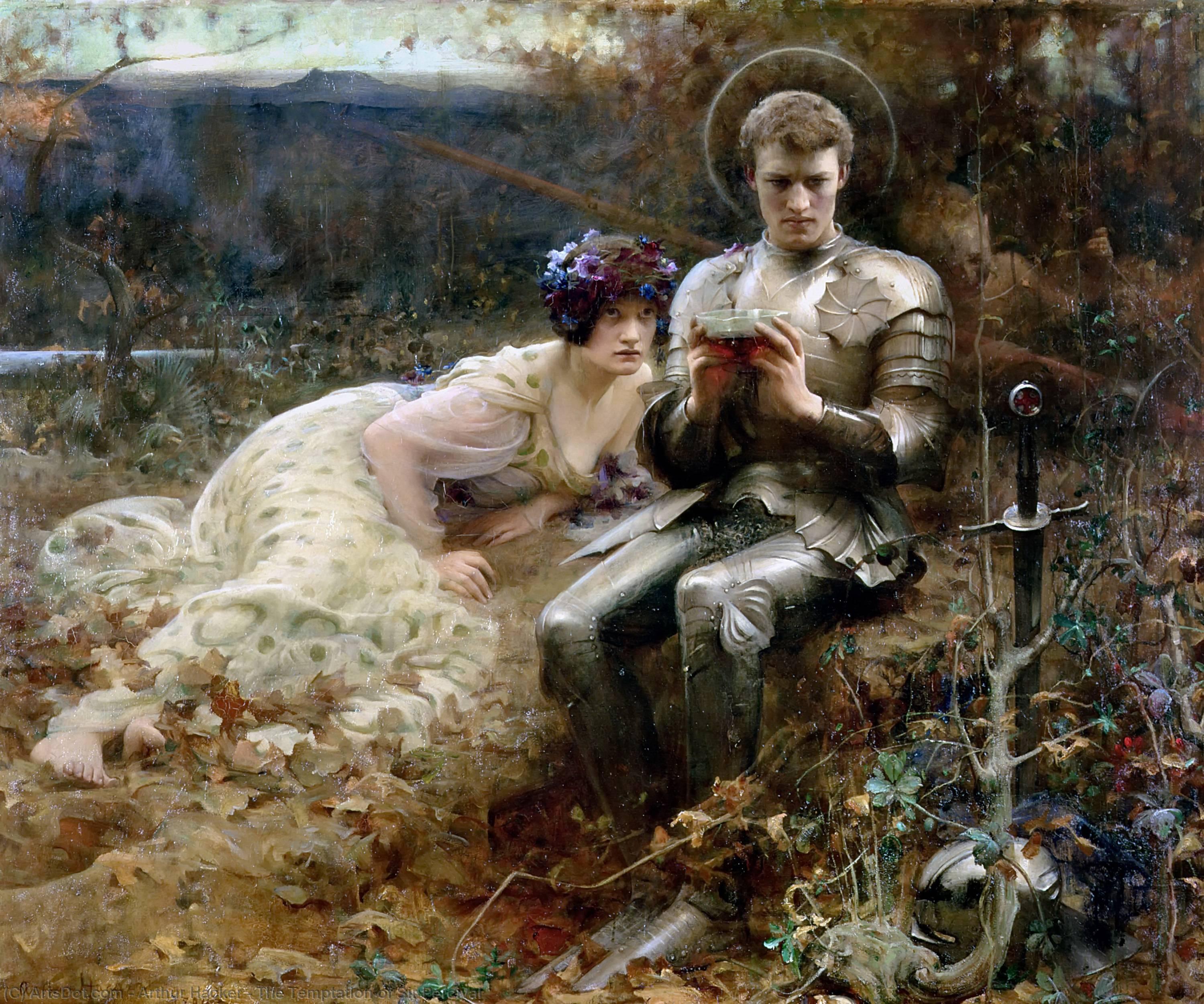 Wikioo.org - The Encyclopedia of Fine Arts - Painting, Artwork by Arthur Hacker - The Temptation of Sir Percival