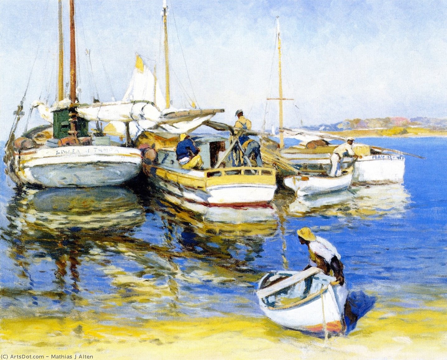 WikiOO.org - אנציקלופדיה לאמנויות יפות - ציור, יצירות אמנות Mathias Joseph Alten - Tending the Boats