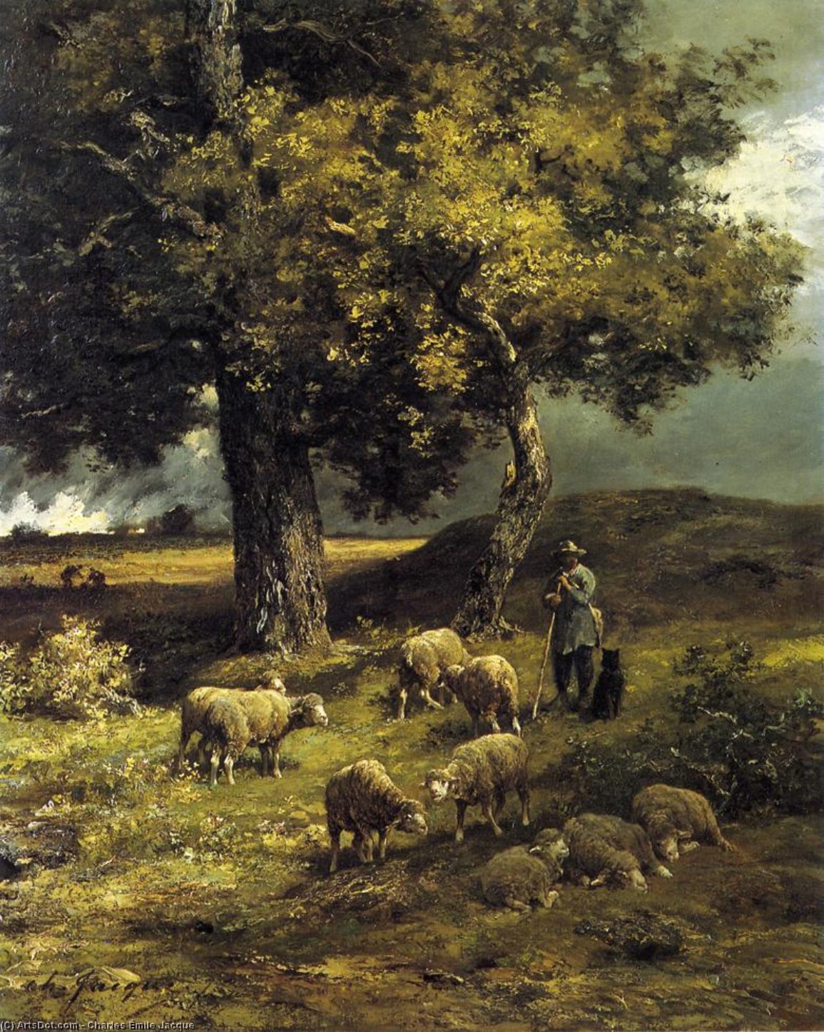 Wikioo.org - The Encyclopedia of Fine Arts - Painting, Artwork by Charles Émile Jacque - Tending the Flock
