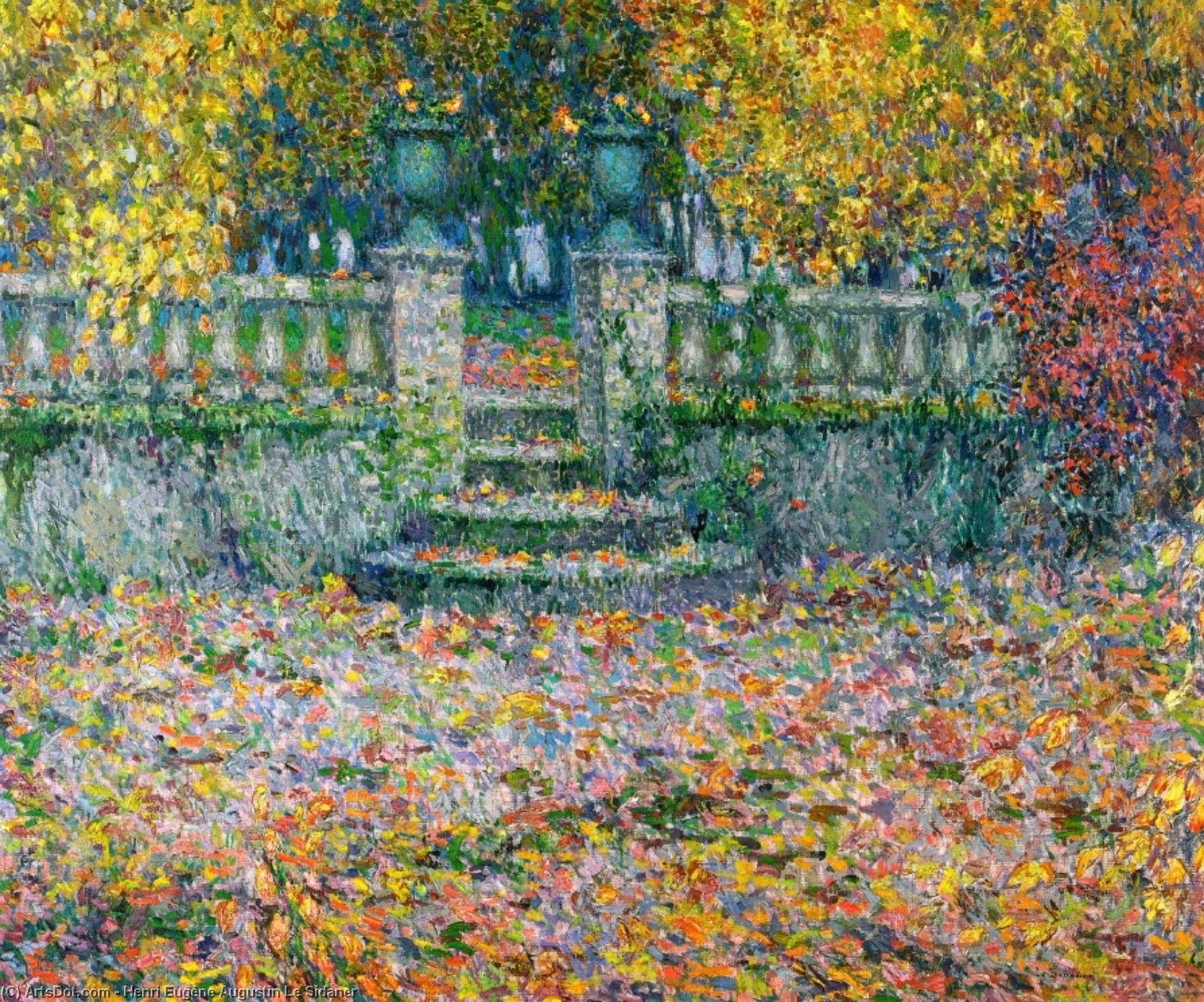 Wikoo.org - موسوعة الفنون الجميلة - اللوحة، العمل الفني Henri Eugène Augustin Le Sidaner - The Terrace, Autumn, Gerberoy