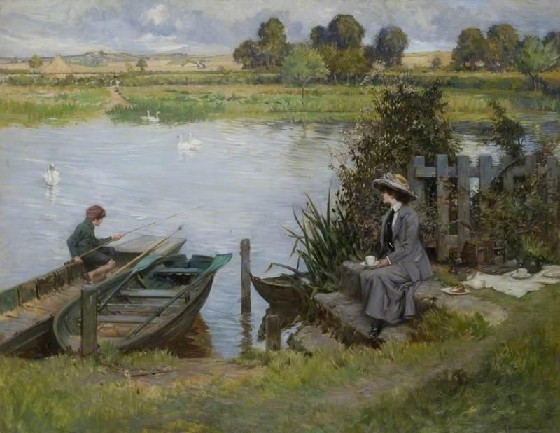 Wikioo.org - The Encyclopedia of Fine Arts - Painting, Artwork by Albert Chevallier Tayler - The Thames at Benson, Oxfordshire