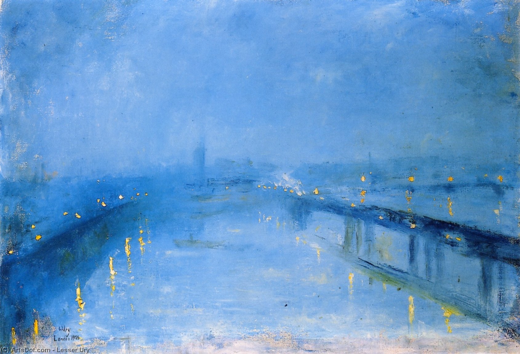 Wikioo.org - The Encyclopedia of Fine Arts - Painting, Artwork by Lesser Ury - Thames Bridges in the Twilight (also known as London Bridge)