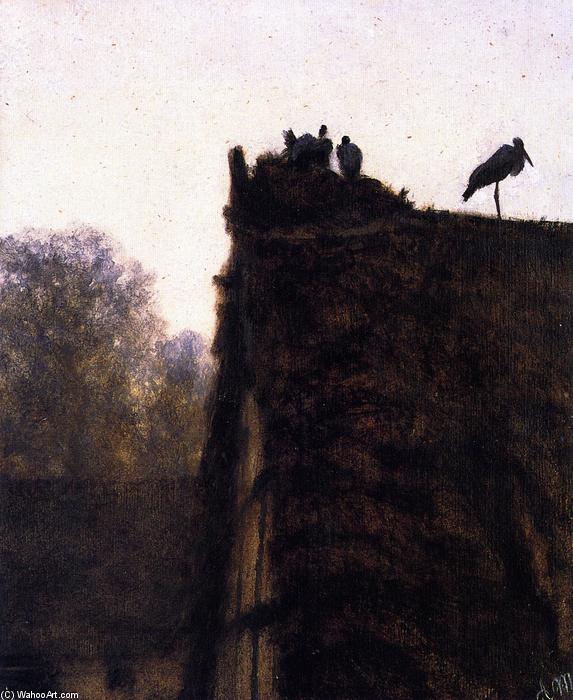 WikiOO.org - אנציקלופדיה לאמנויות יפות - ציור, יצירות אמנות Adolph Menzel - Thatched Roof with Storks' Nest
