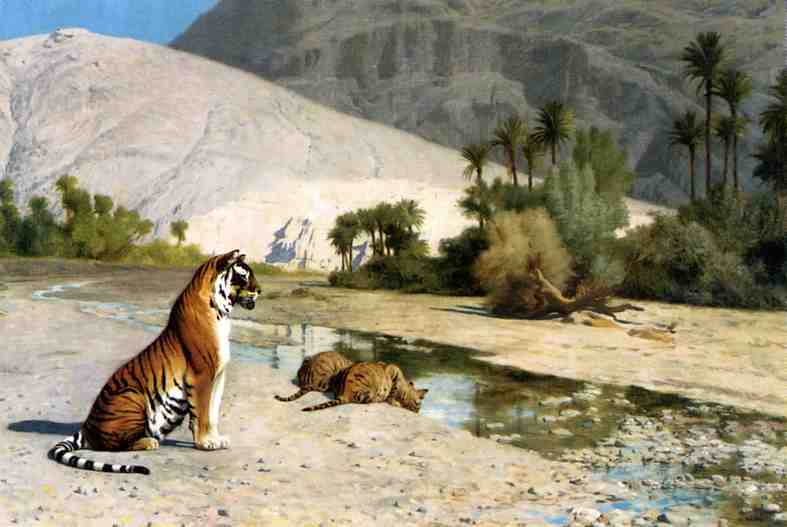 Wikioo.org - The Encyclopedia of Fine Arts - Painting, Artwork by Jean Léon Gérôme - Thirst (also known as Tigress and Her Cubs)