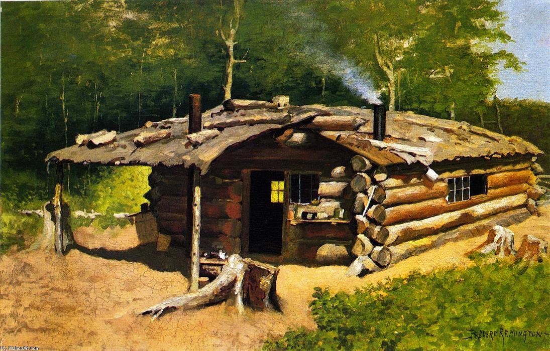 WikiOO.org - Εγκυκλοπαίδεια Καλών Τεχνών - Ζωγραφική, έργα τέχνης Frederic Remington - Thompson's Cabin on Silver Lake