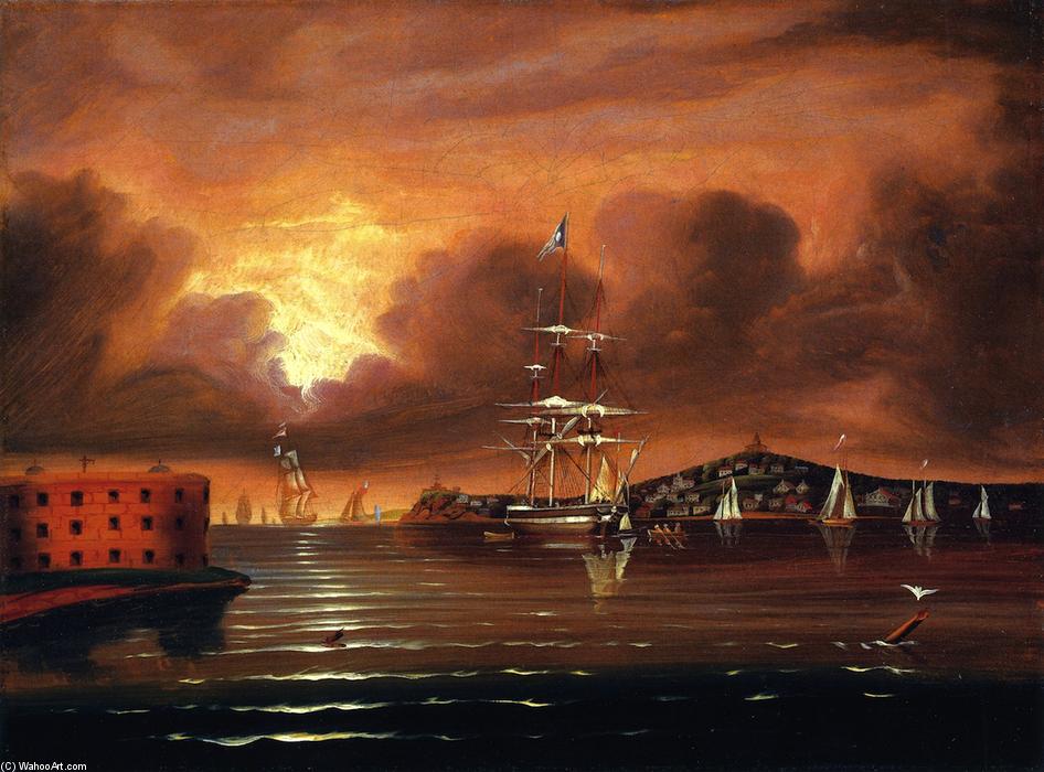 Wikioo.org - The Encyclopedia of Fine Arts - Painting, Artwork by Thomas Chambers - Threatening Sky, Bay of New York
