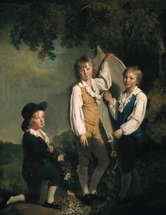 Wikioo.org – L'Enciclopedia delle Belle Arti - Pittura, Opere di Joseph Wright Of Derby - Tre figli di Richard Arkwright con un aquilone