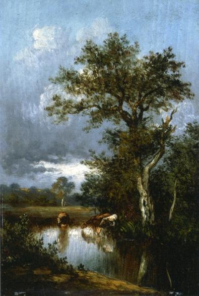 WikiOO.org - Encyclopedia of Fine Arts - Maľba, Artwork Jules Dupré - Three Cows at a Watering Hole