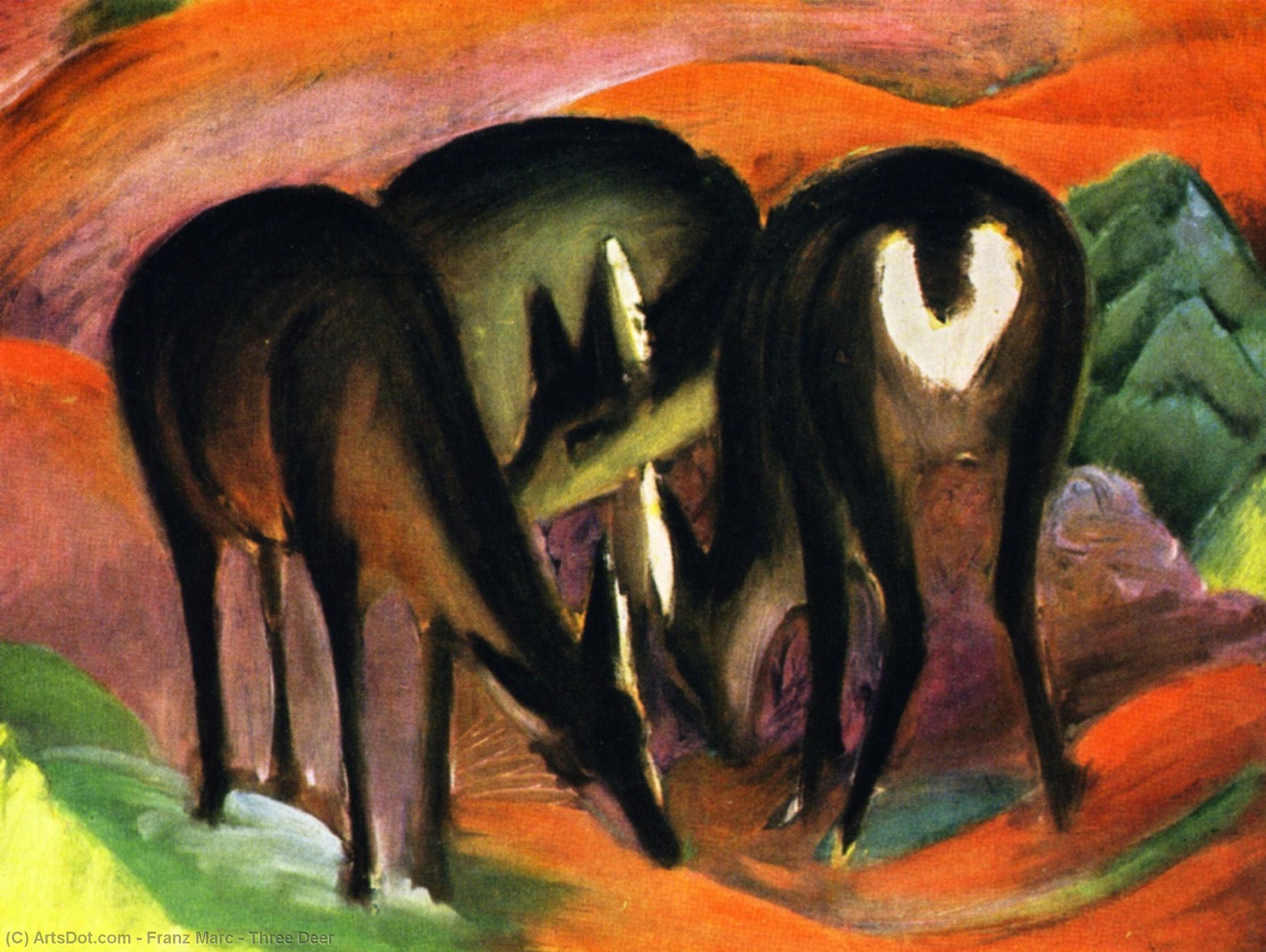 Wikioo.org - The Encyclopedia of Fine Arts - Painting, Artwork by Franz Marc - Three Deer