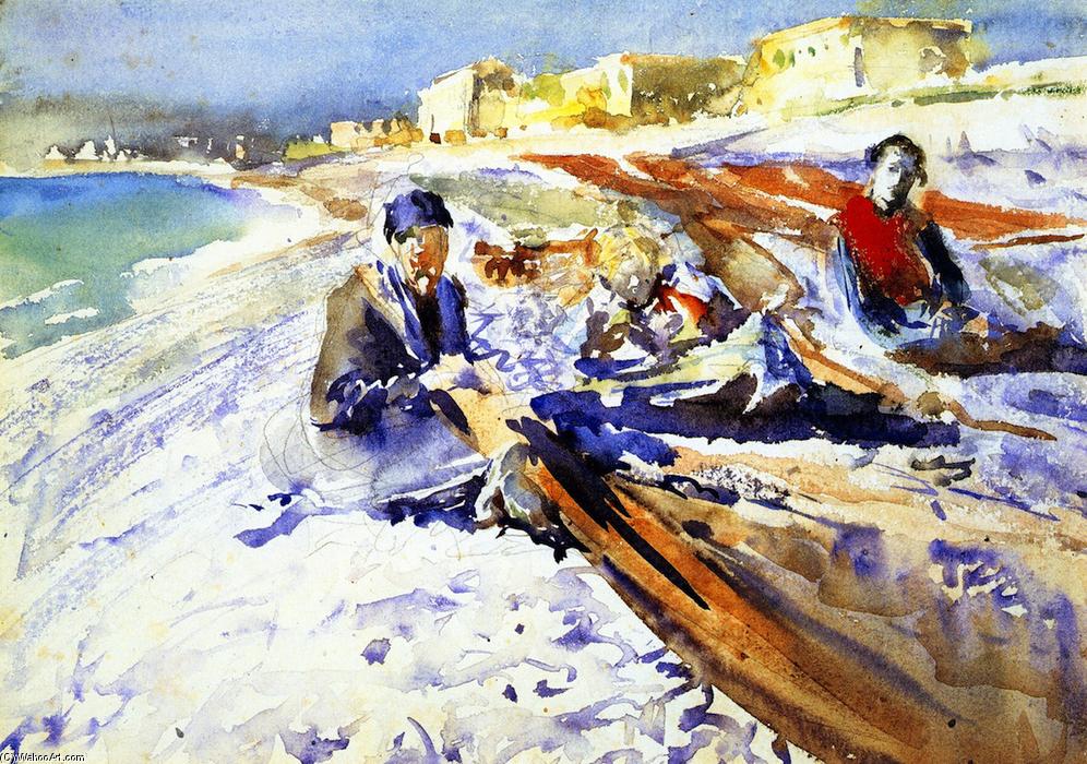 WikiOO.org - دایره المعارف هنرهای زیبا - نقاشی، آثار هنری John Singer Sargent - Three Figures on a Beach