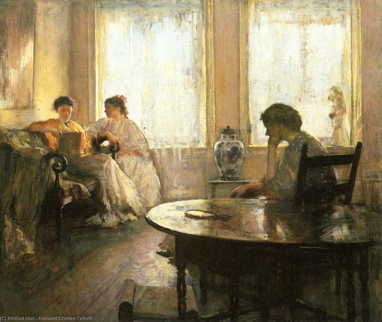 Wikioo.org - The Encyclopedia of Fine Arts - Painting, Artwork by Edmund Charles Tarbell - Three Girls Reading