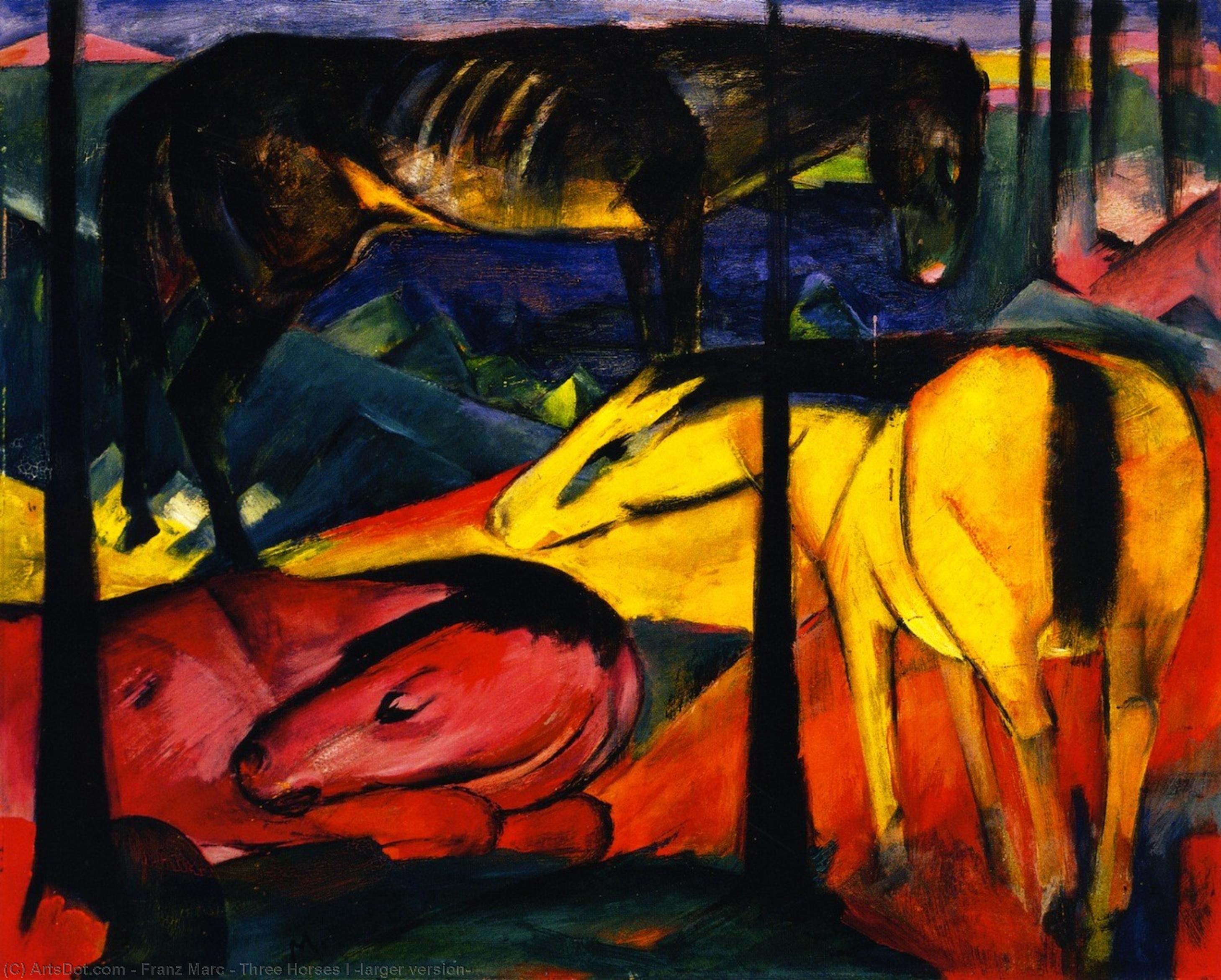 Wikioo.org - The Encyclopedia of Fine Arts - Painting, Artwork by Franz Marc - Three Horses I (larger version)