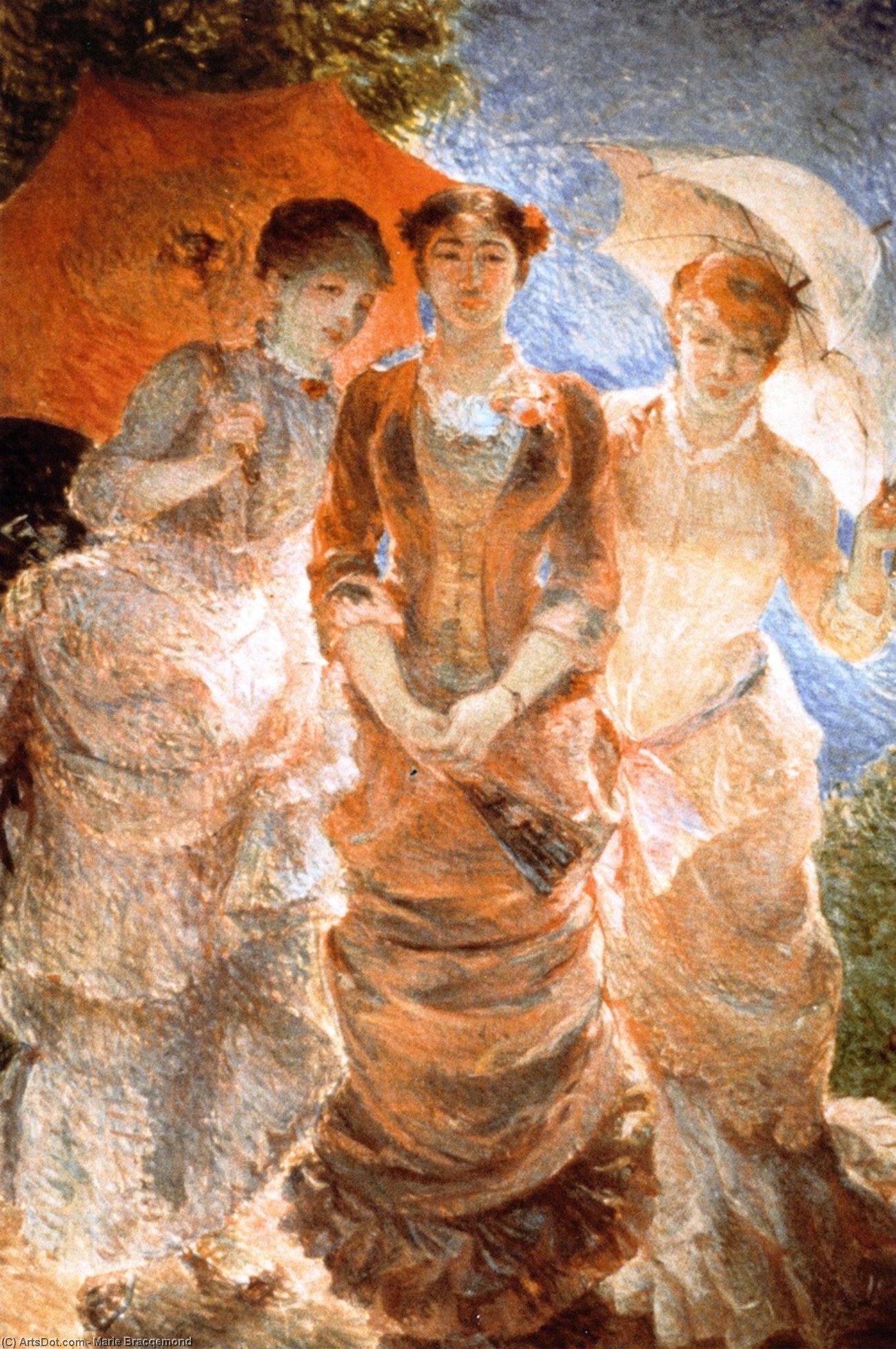 Wikioo.org - The Encyclopedia of Fine Arts - Painting, Artwork by Marie Bracqemond - Three Ladies with Umbrellas