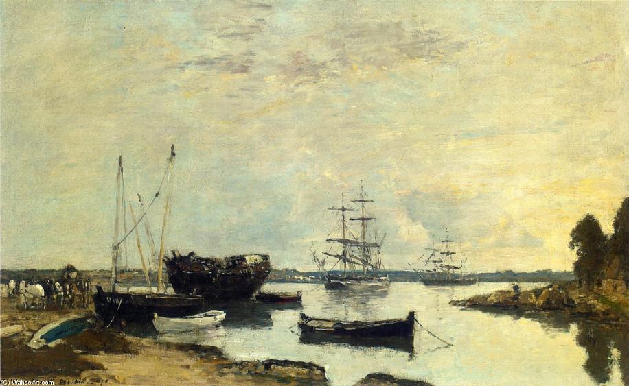 Wikioo.org - The Encyclopedia of Fine Arts - Painting, Artwork by Eugène Louis Boudin - Three Masted Ship in the Harbor