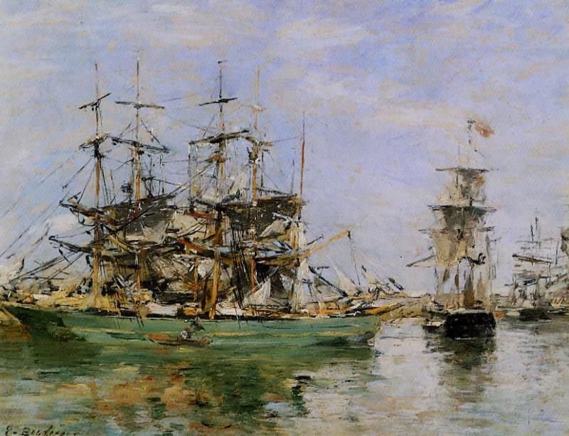 Wikoo.org - موسوعة الفنون الجميلة - اللوحة، العمل الفني Eugène Louis Boudin - A Three Masted Ship in Port