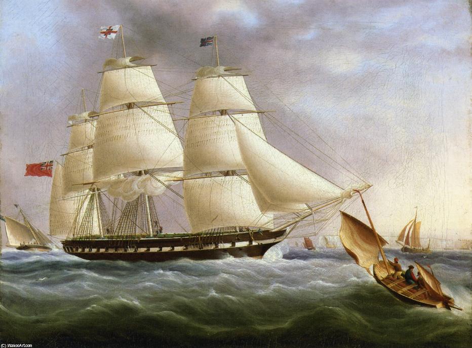 WikiOO.org - Enciclopedia of Fine Arts - Pictura, lucrări de artă James Edward Buttersworth - A Three-Masted Ship off Dover