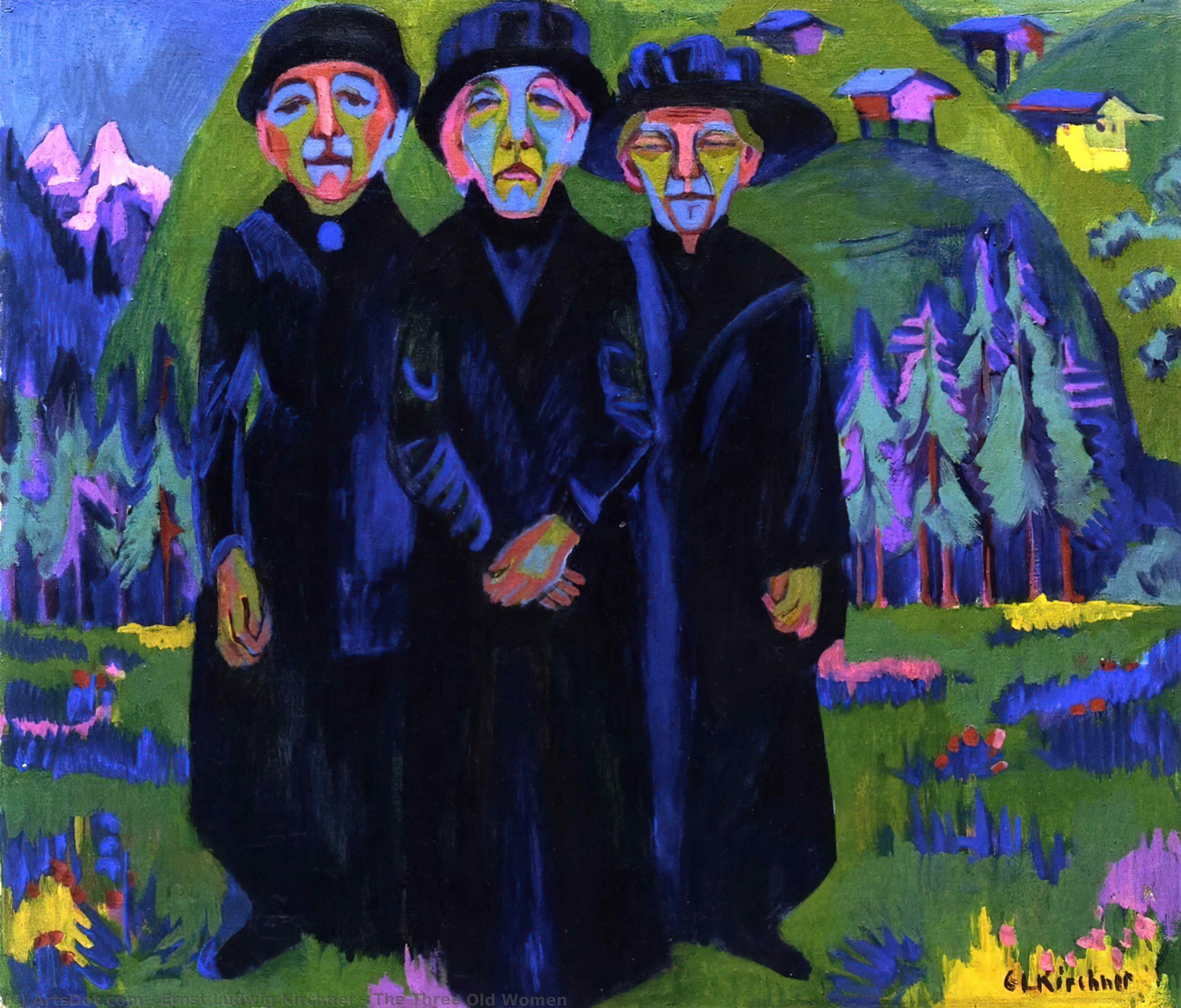 Wikioo.org - Bách khoa toàn thư về mỹ thuật - Vẽ tranh, Tác phẩm nghệ thuật Ernst Ludwig Kirchner - The Three Old Women