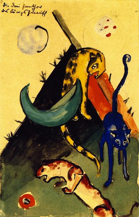 Wikioo.org - Bách khoa toàn thư về mỹ thuật - Vẽ tranh, Tác phẩm nghệ thuật Franz Marc - The Three Panthers of King Jussuff