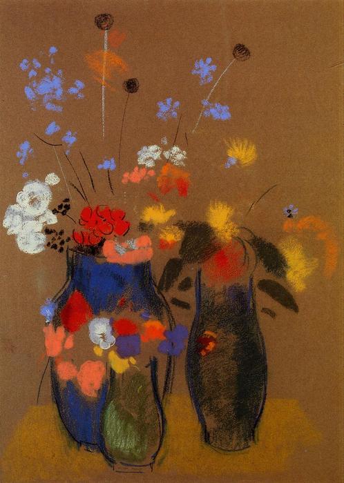 Wikioo.org – La Enciclopedia de las Bellas Artes - Pintura, Obras de arte de Odilon Redon - Tres jarrones de flores