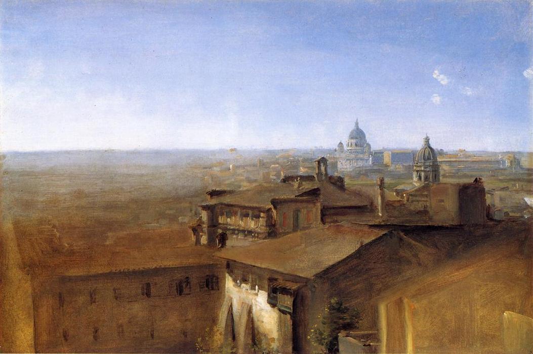 Wikioo.org - The Encyclopedia of Fine Arts - Painting, Artwork by Johann Georg Von Dillis - Three Views of Rome from the Villa Malta: View of St. Peter's