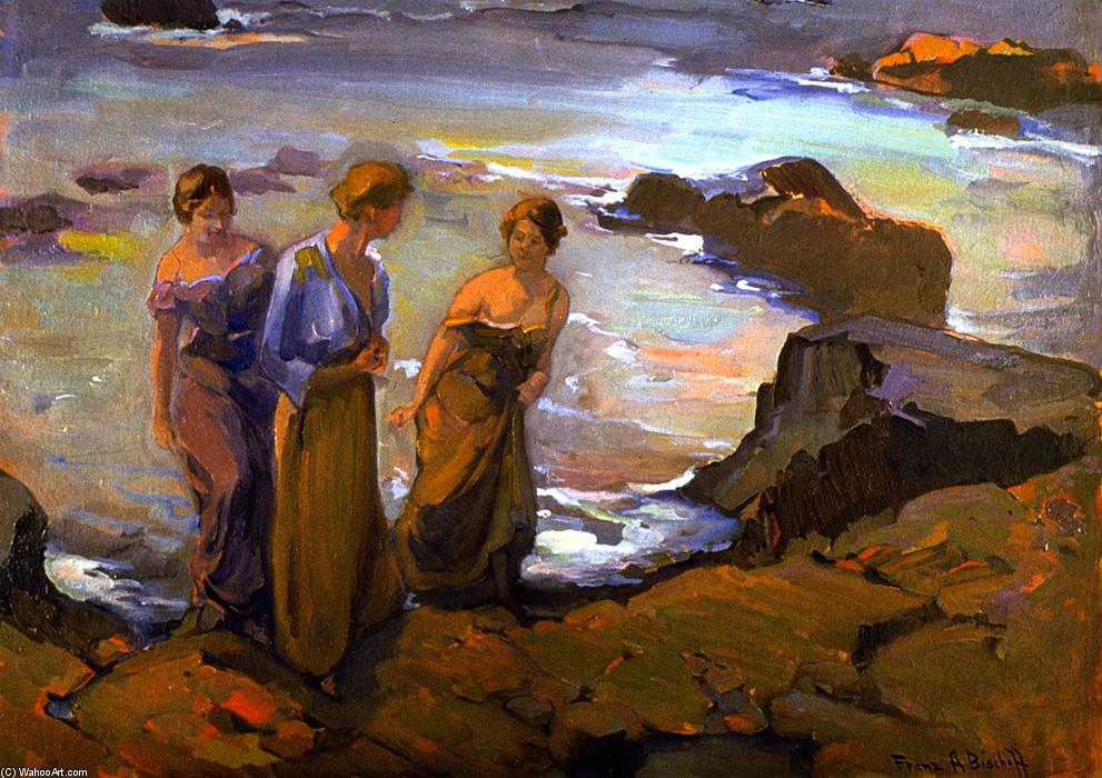 WikiOO.org - Encyclopedia of Fine Arts - Maľba, Artwork Franz Bischoff - Three Women at the Seashore