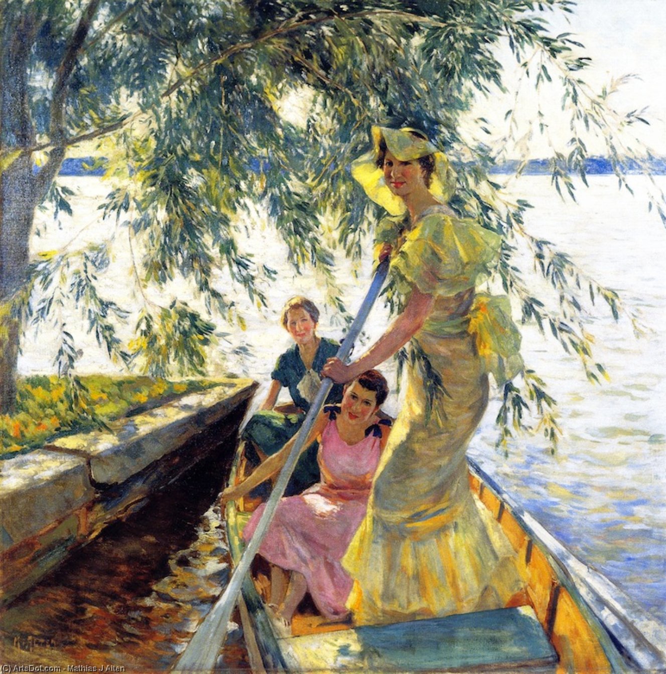 WikiOO.org – 美術百科全書 - 繪畫，作品 Mathias Joseph Alten -  三 妇女 在  一个  划艇