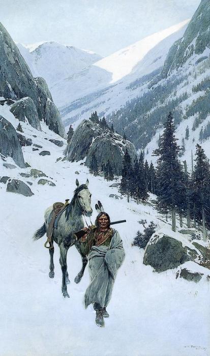 WikiOO.org - 백과 사전 - 회화, 삽화 Henry F Farny - Through the Pass, Winter