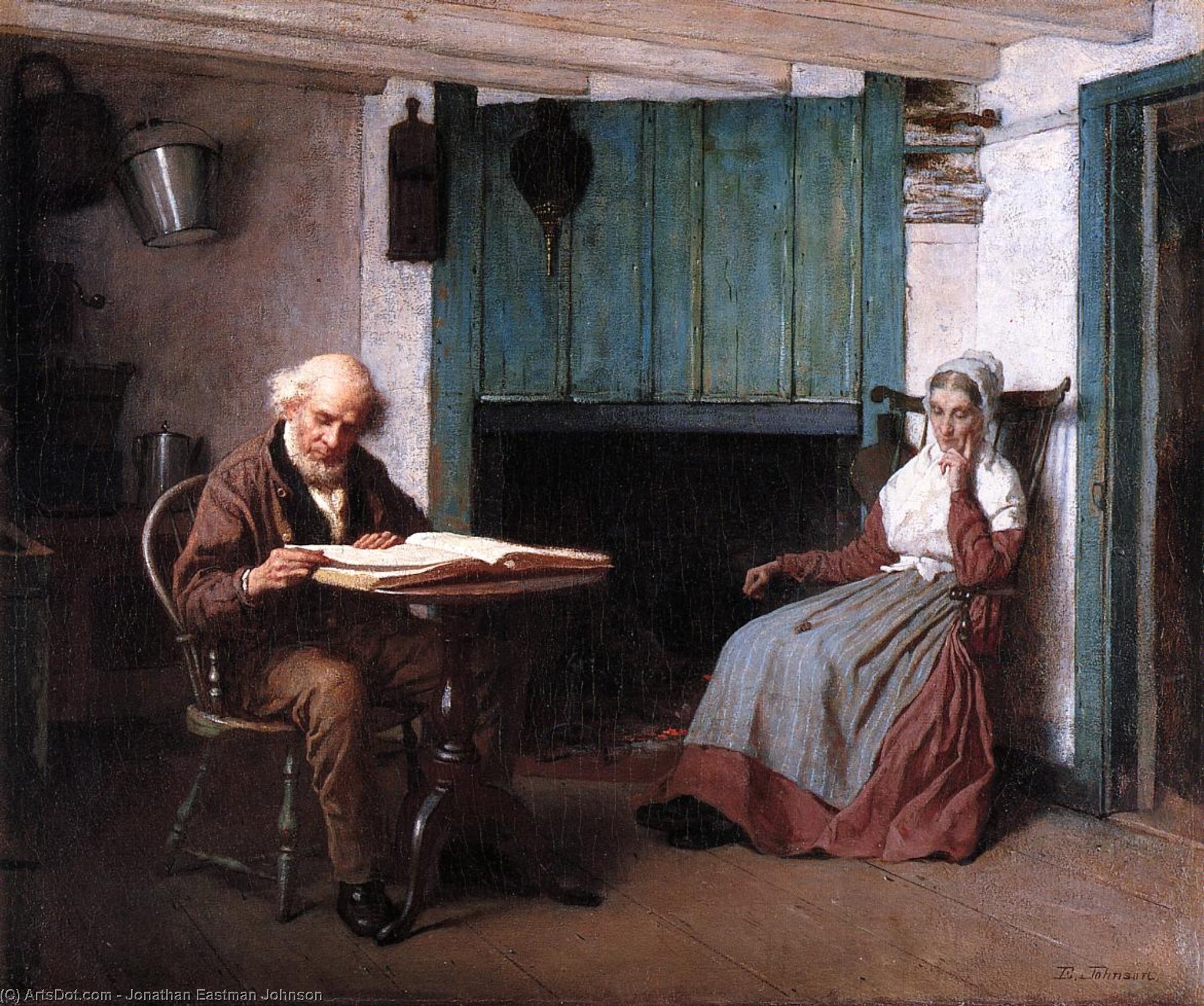 Wikioo.org - The Encyclopedia of Fine Arts - Painting, Artwork by Jonathan Eastman Johnson - Thy Word is a Lamp unto My Feet and a Light unto My Path
