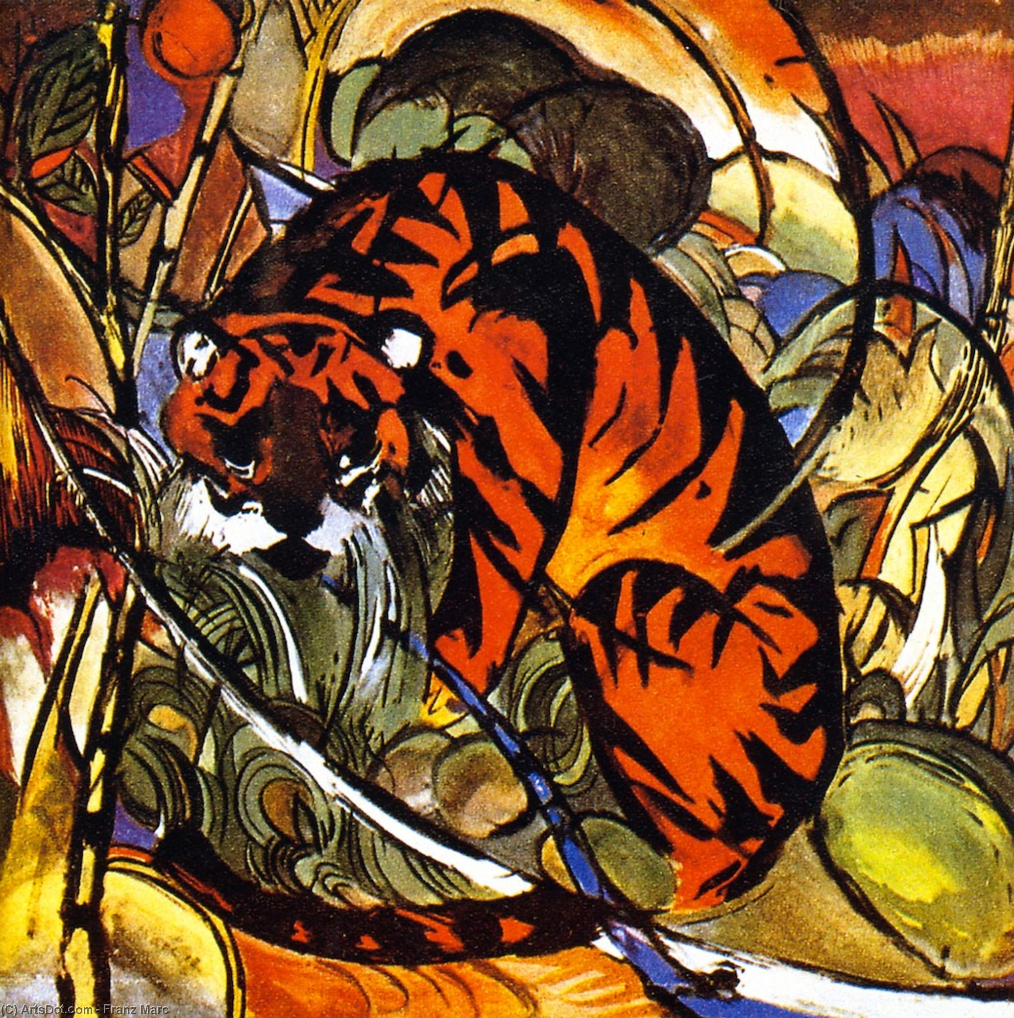 Wikoo.org - موسوعة الفنون الجميلة - اللوحة، العمل الفني Franz Marc - Tiger in Jungle