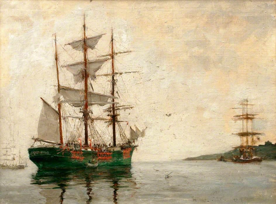 Wikioo.org - The Encyclopedia of Fine Arts - Painting, Artwork by Henry Scott Tuke - Timber Barque off Pendennis