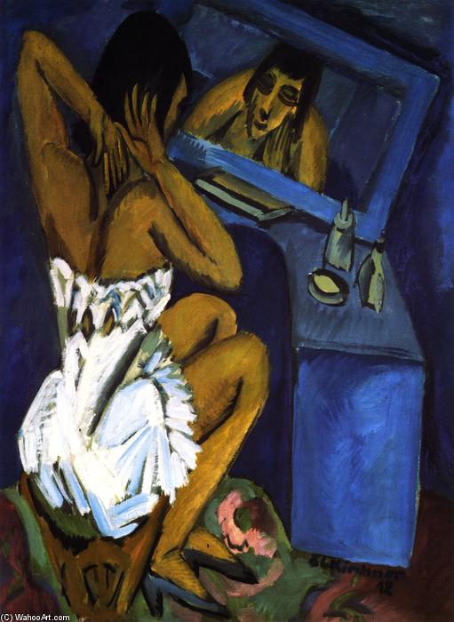 Wikioo.org - The Encyclopedia of Fine Arts - Painting, Artwork by Ernst Ludwig Kirchner - Toilette, Frau vor Spiegel