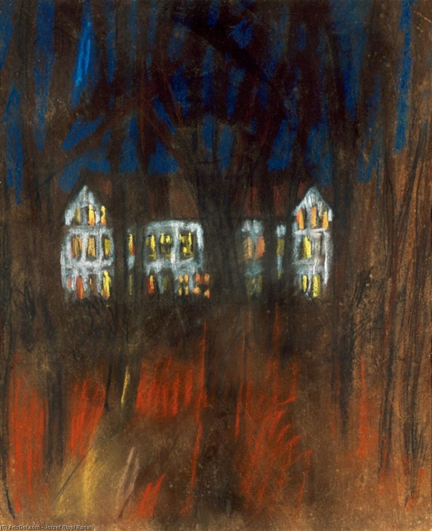 Wikioo.org - The Encyclopedia of Fine Arts - Painting, Artwork by Jozsef Rippl Ronai - T?keberes Castle at Night