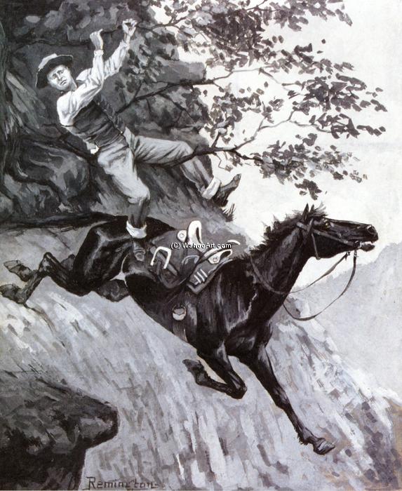 Wikioo.org - The Encyclopedia of Fine Arts - Painting, Artwork by Frederic Remington - Tom Kicked Away the Stirrups and Grasped the Low Branch of a Live Oak Tree