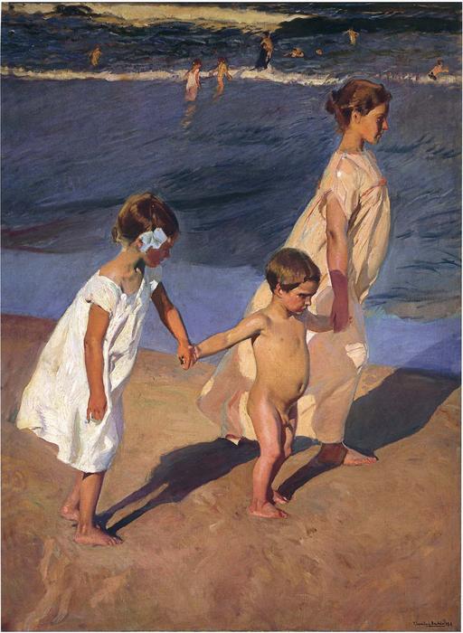Wikioo.org - สารานุกรมวิจิตรศิลป์ - จิตรกรรม Joaquin Sorolla Y Bastida - To the Water, Valencia (also known as Going for a Bath, Valencia)