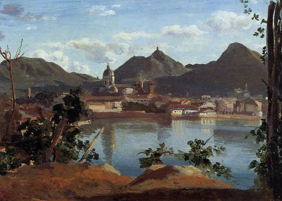 Wikioo.org - The Encyclopedia of Fine Arts - Painting, Artwork by Jean Baptiste Camille Corot - The Town and Lake Como